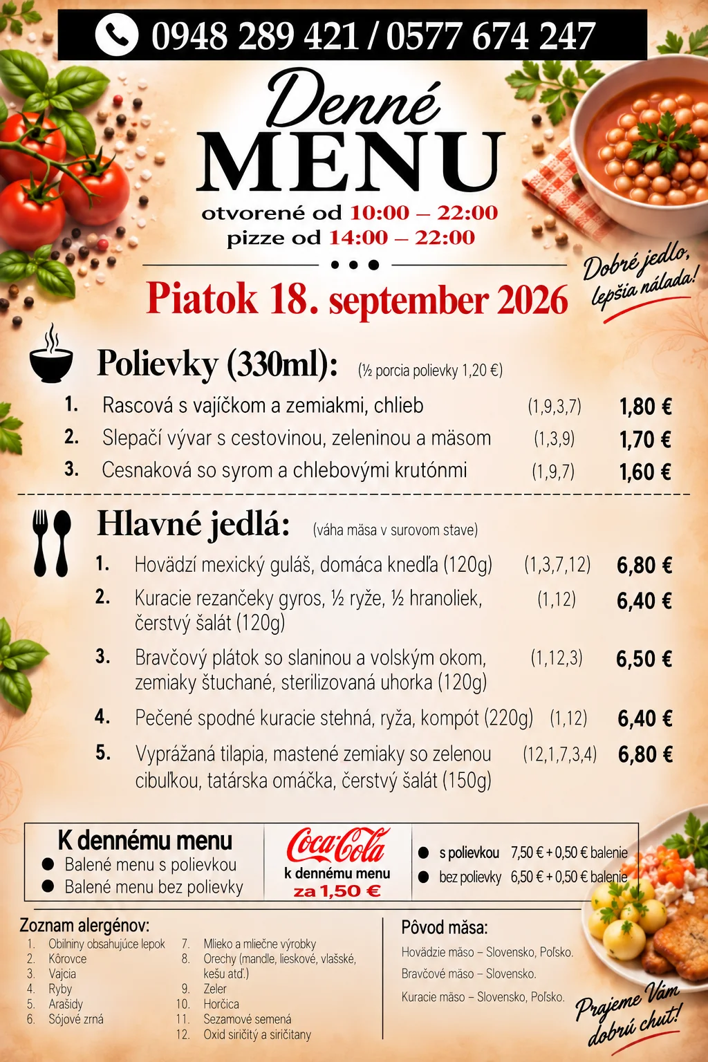 Denné menu na 18. 09. 2026